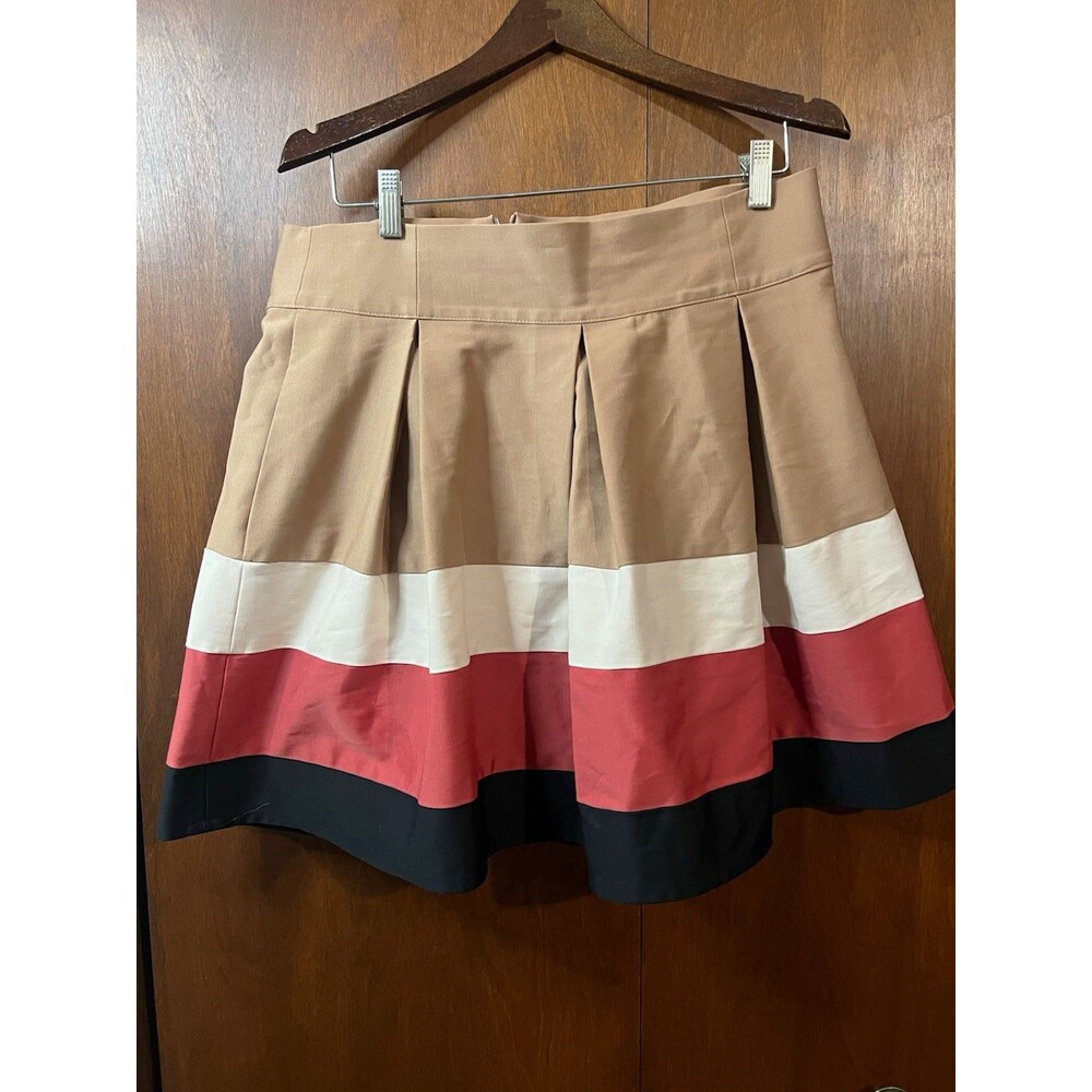 Zara Basic Colorblock Beige Red Black Skater Mini Skirt High Rise Pockets XL